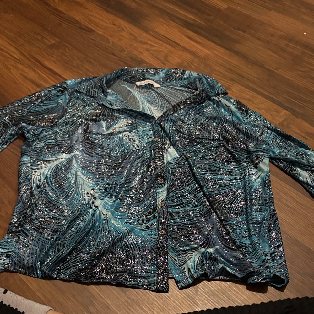 Blue Patterned Button Down Shirt - image 1